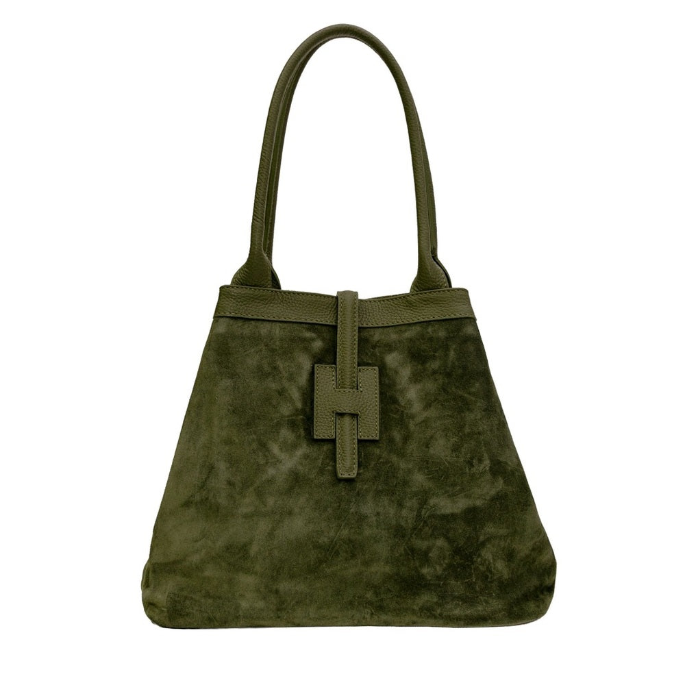 A33. Real Suede Olive Green Shoulder Bag