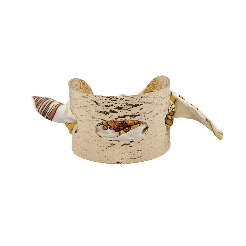 A45. Gold Textured Cuff Bracelet with Scarf Accent