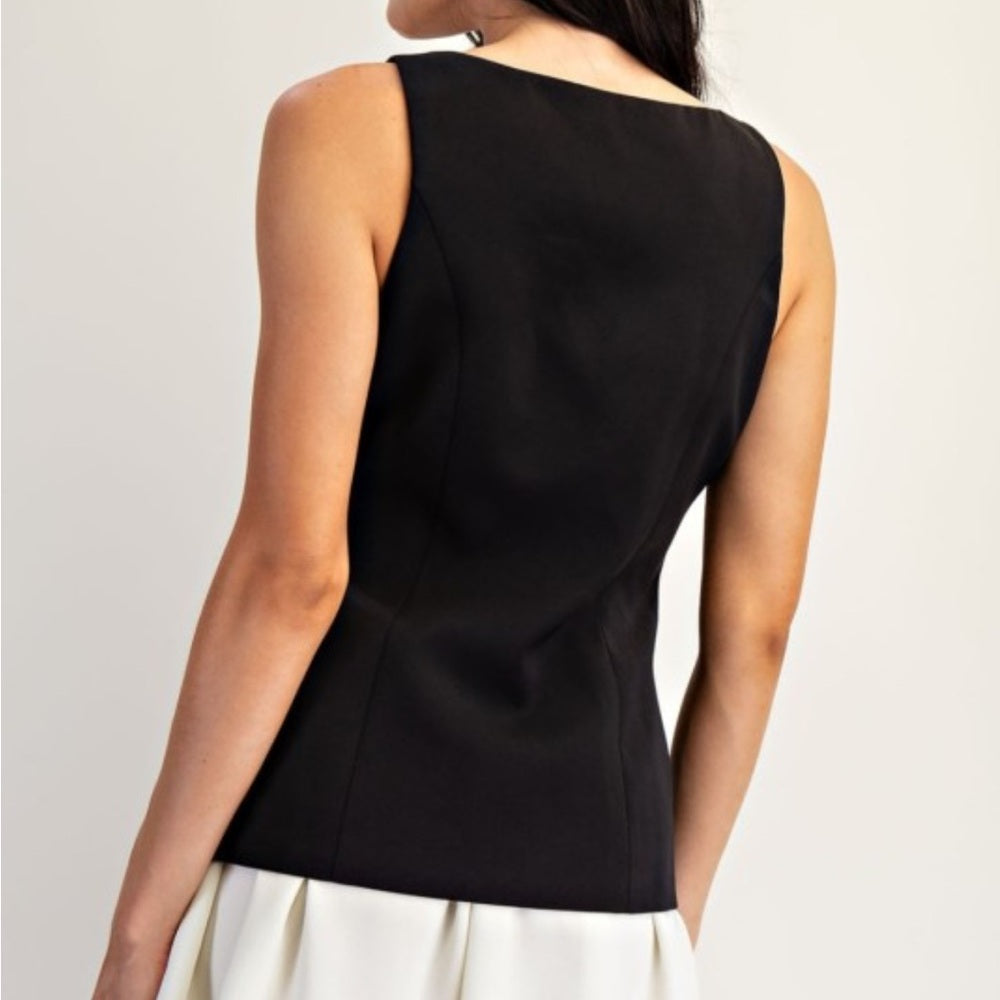 A47. Black & Cream Sleeveless Button Up Dress