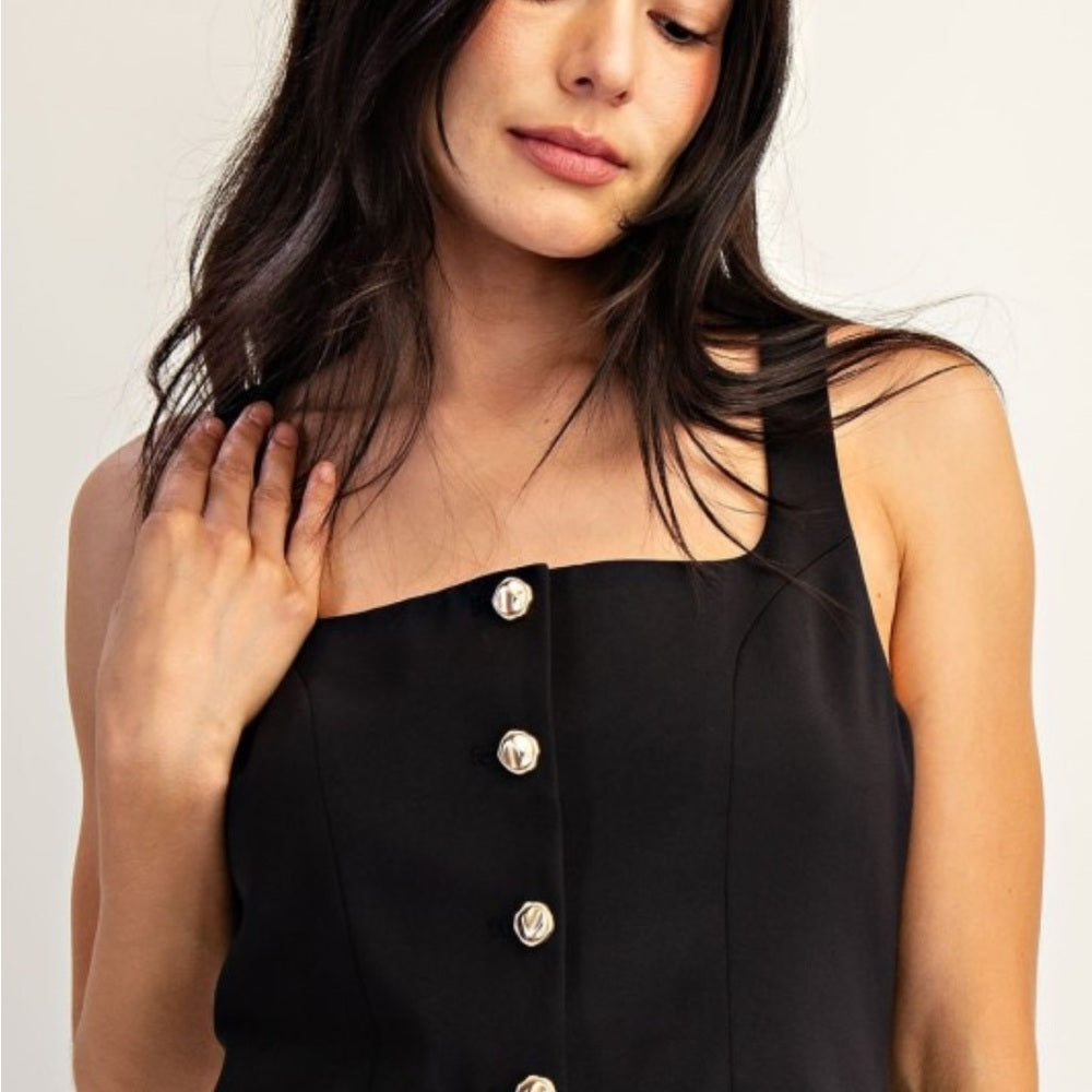 A47. Black & Cream Sleeveless Button Up Dress