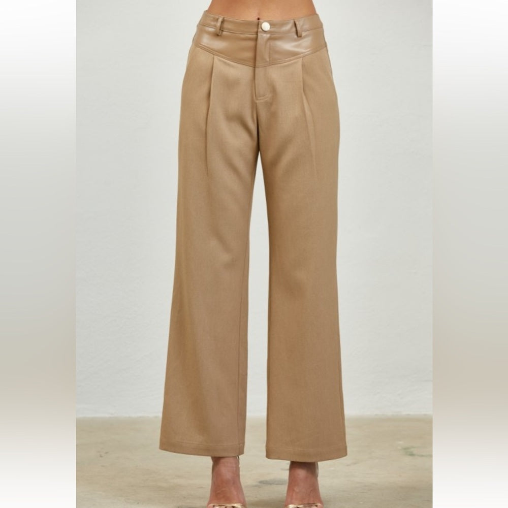 A48. Tan Faux Leather Belted Vest & Pants Set