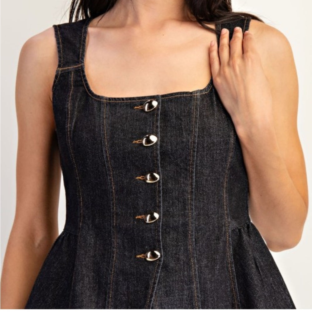 A49. Black Denim Peplum Vest & Pant Set