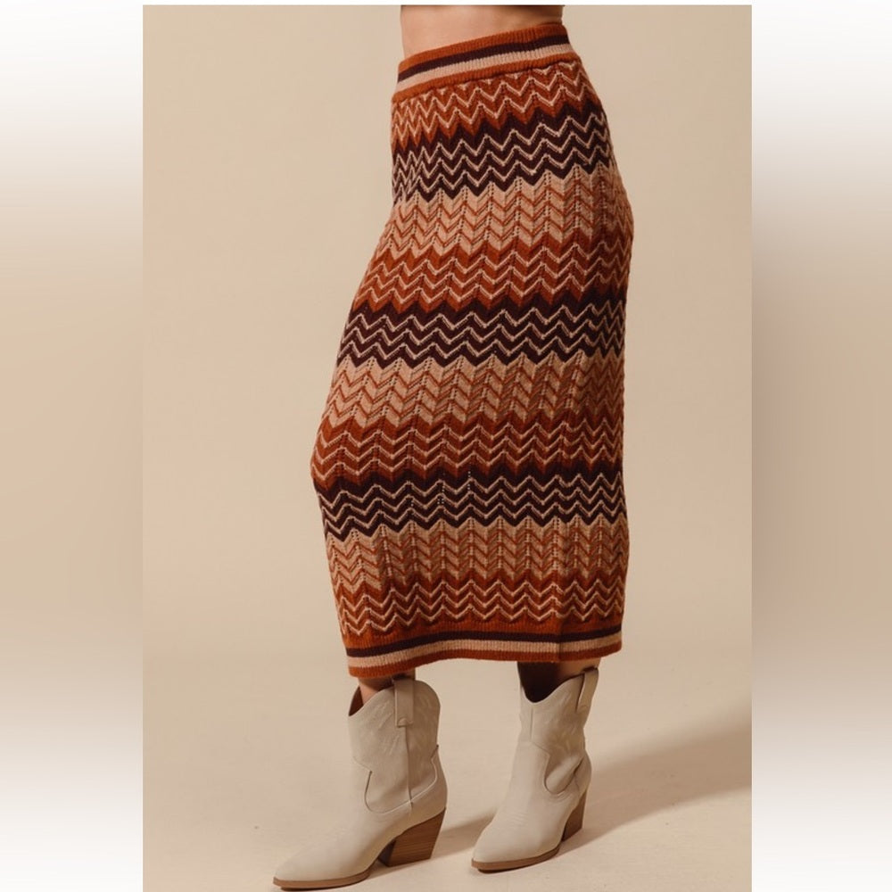 A56. Chevron Patterned Brown and Tan Skirt