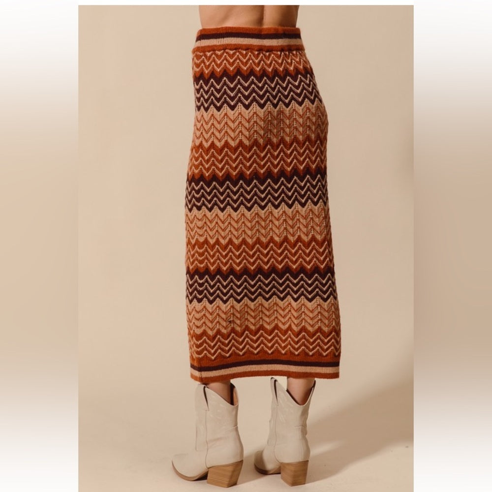 A56. Chevron Patterned Brown and Tan Skirt