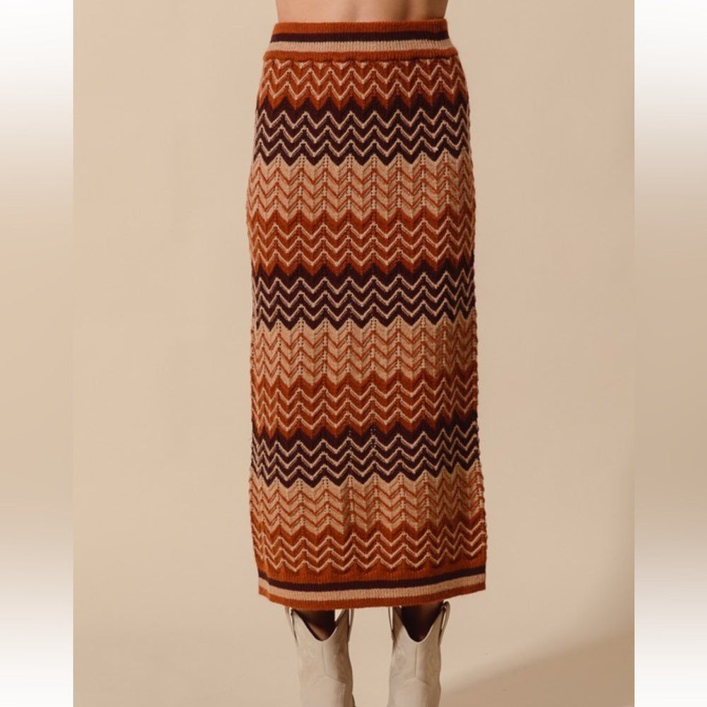 A56. Chevron Patterned Brown and Tan Skirt