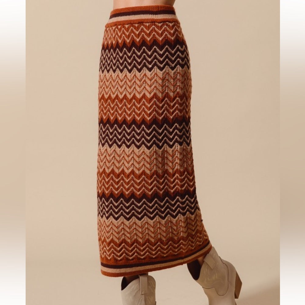 A56. Chevron Patterned Brown and Tan Skirt