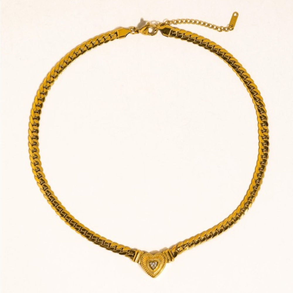 A59. 18k Gold Non-tarnish Heart Pendant Chain Necklace