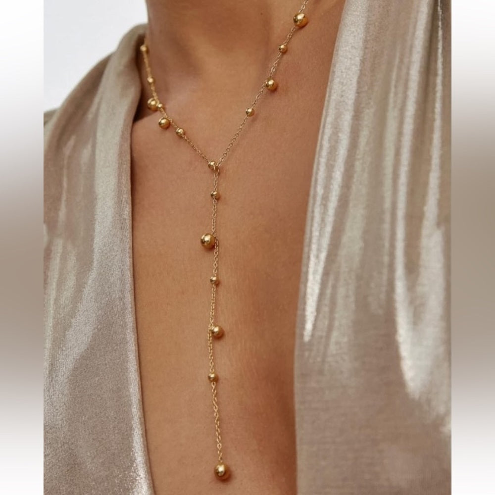 A60. 18k Gold Non-tarnish Dressy Y Lariat Necklace