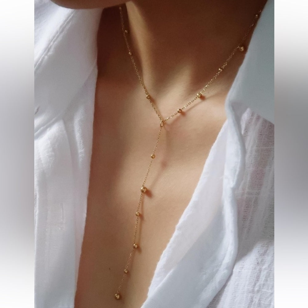 A60. 18k Gold Non-tarnish Dressy Y Lariat Necklace
