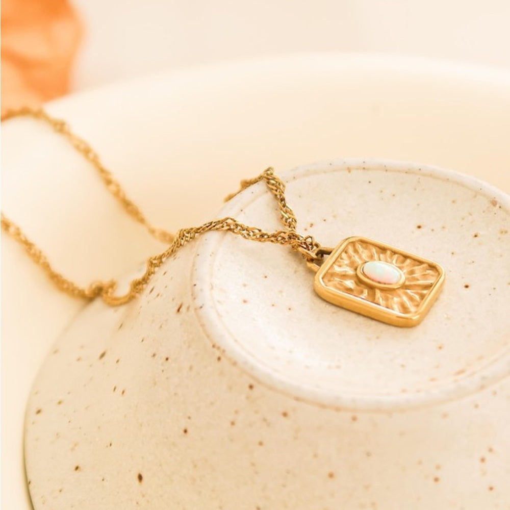 A60. 18k Non-tarnish Rectangle Stone Sun Necklace
