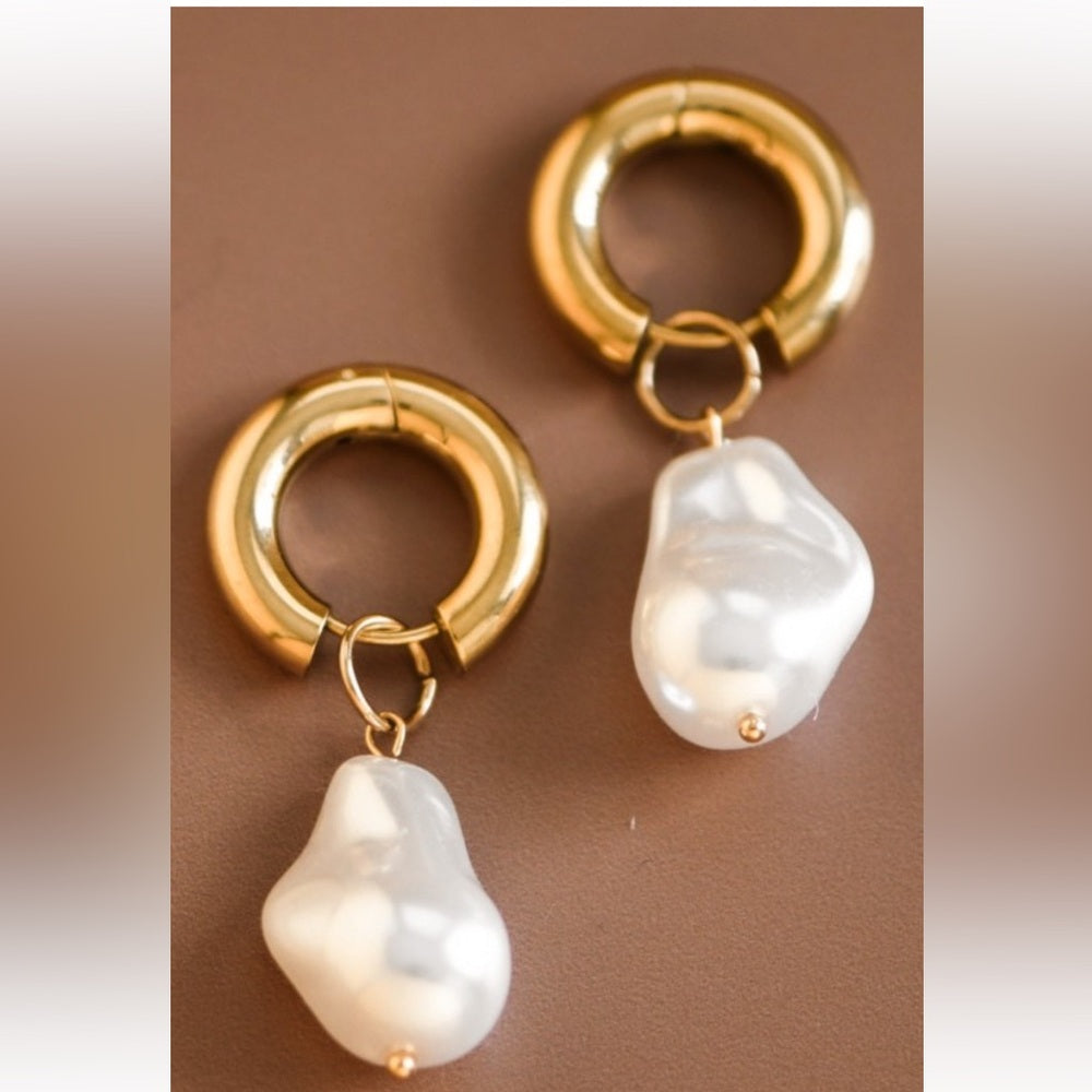 A64. 18k Non-tarnish Stainless Steel Pearl Drops