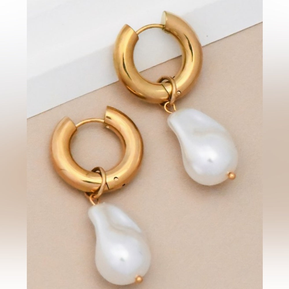 A64. 18k Non-tarnish Stainless Steel Pearl Drops