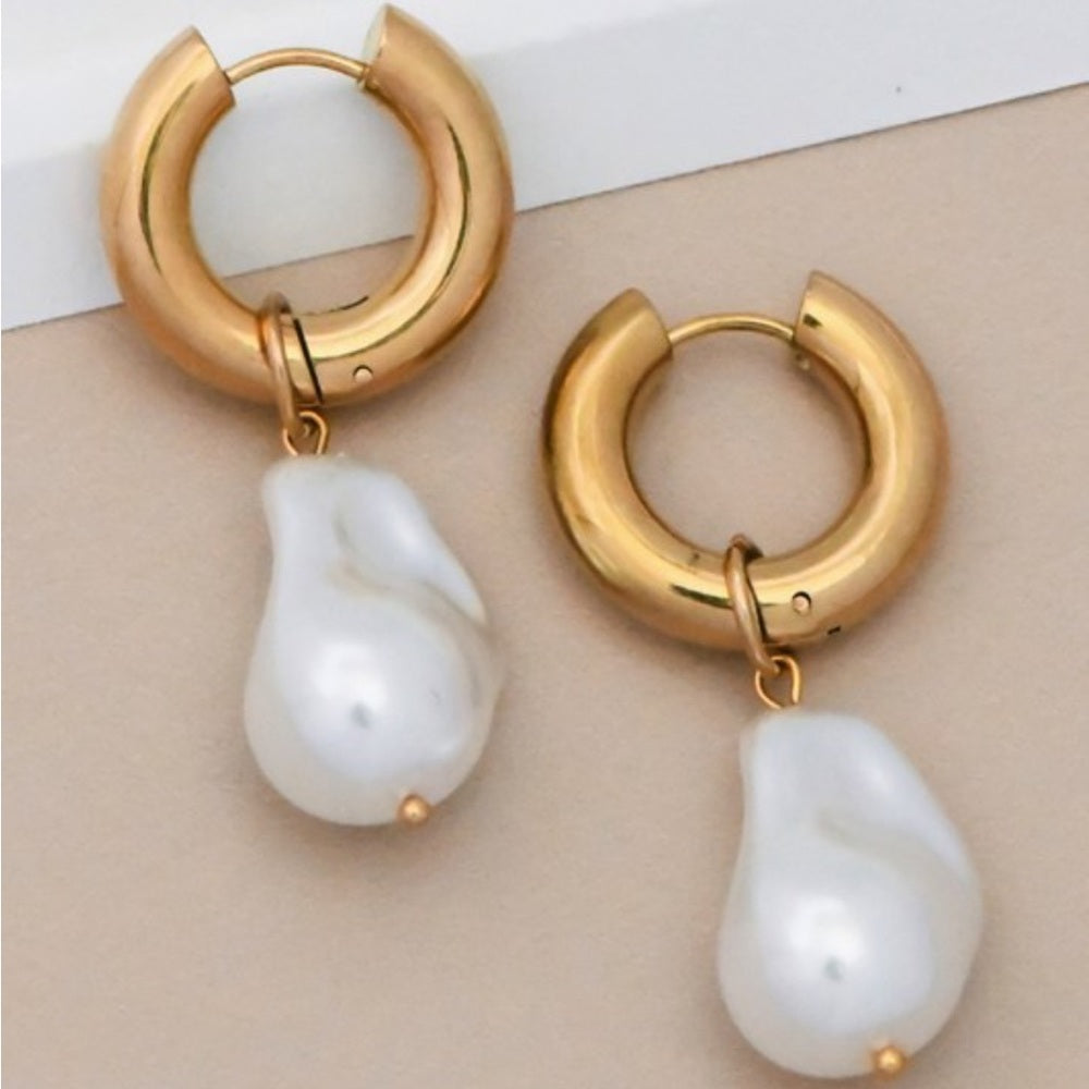 A64. 18k Non-tarnish Stainless Steel Pearl Drops