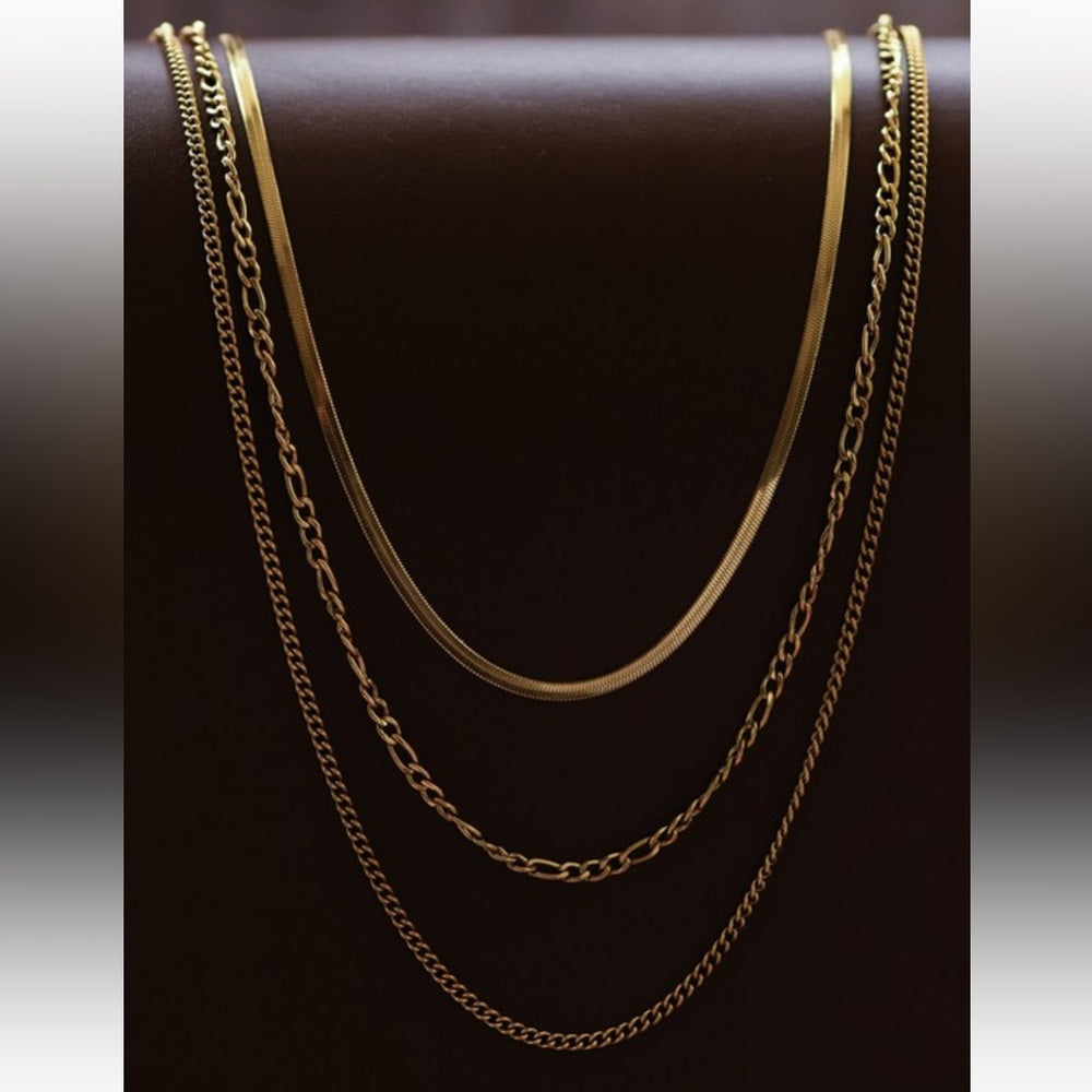 A65. 18k Non-tarnish Stainless Steel Chain Necklace Set