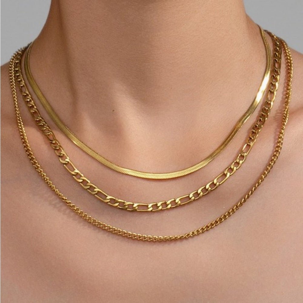 A65. 18k Non-tarnish Stainless Steel Chain Necklace Set