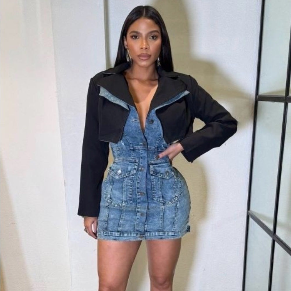A82. Denim Blue Jean Dress & Jacket Set