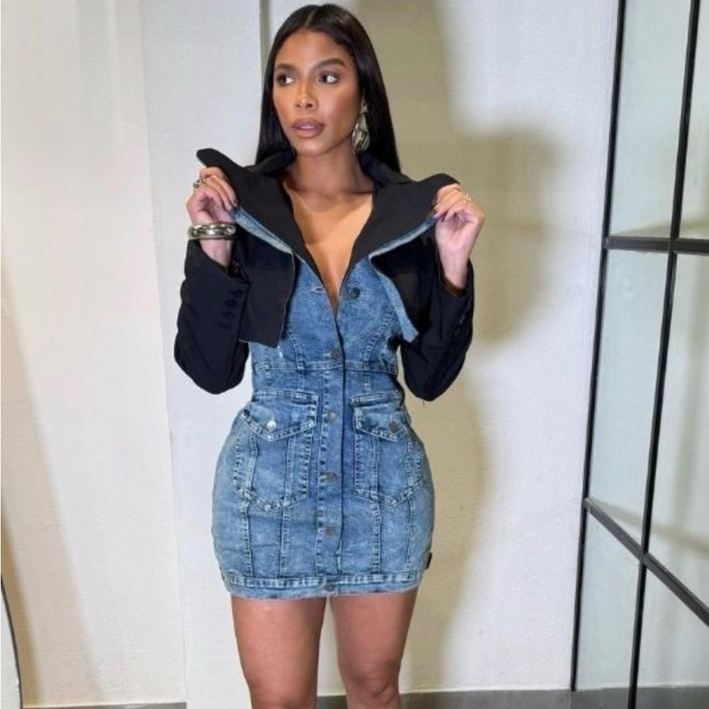 A82. Denim Blue Jean Dress & Jacket Set