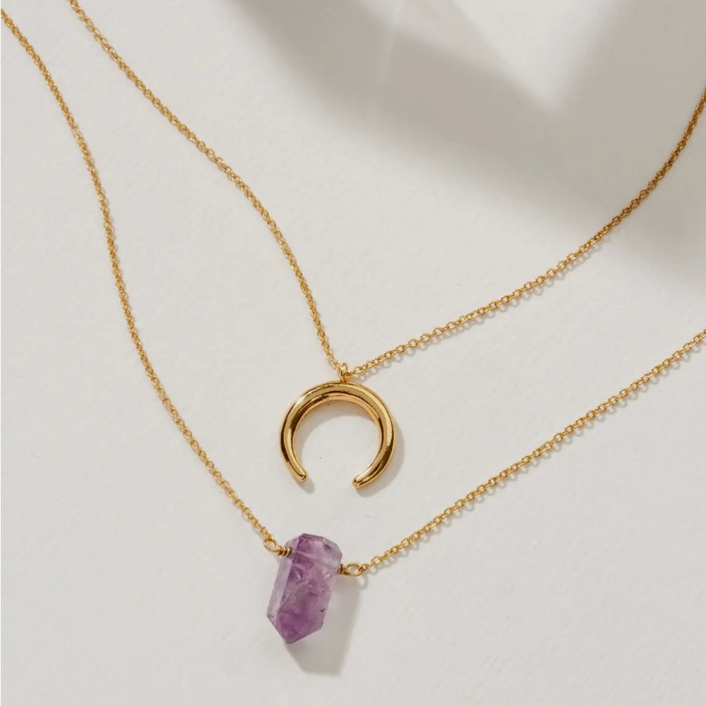 A85. Luna Norte Gemstone Point Necklace Set - Amethyst