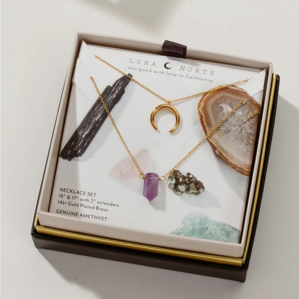 A85. Luna Norte Gemstone Point Necklace Set - Amethyst