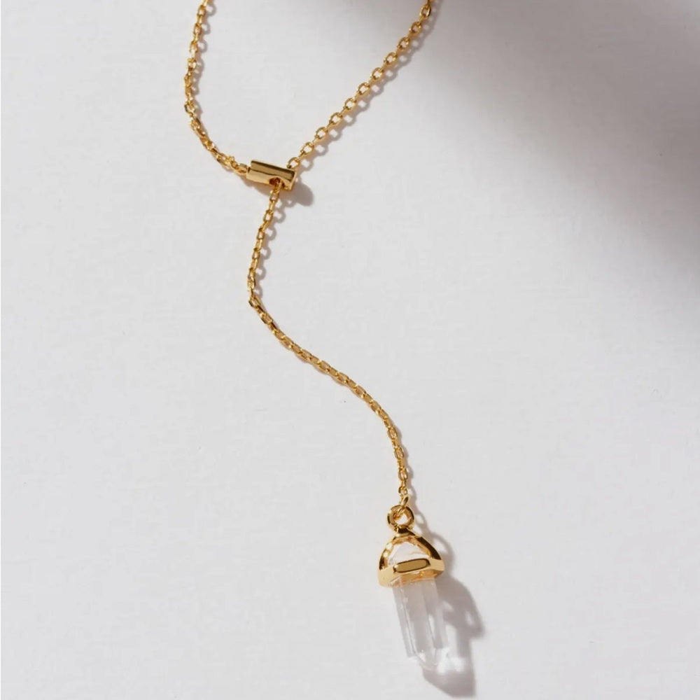 A94. Prism Point Lariat- Clear Quartz