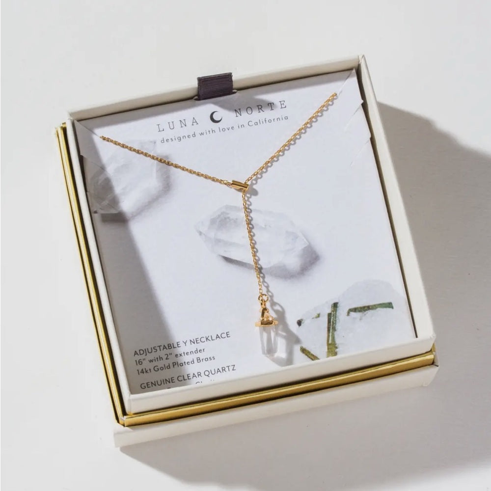 A94. Prism Point Lariat- Clear Quartz