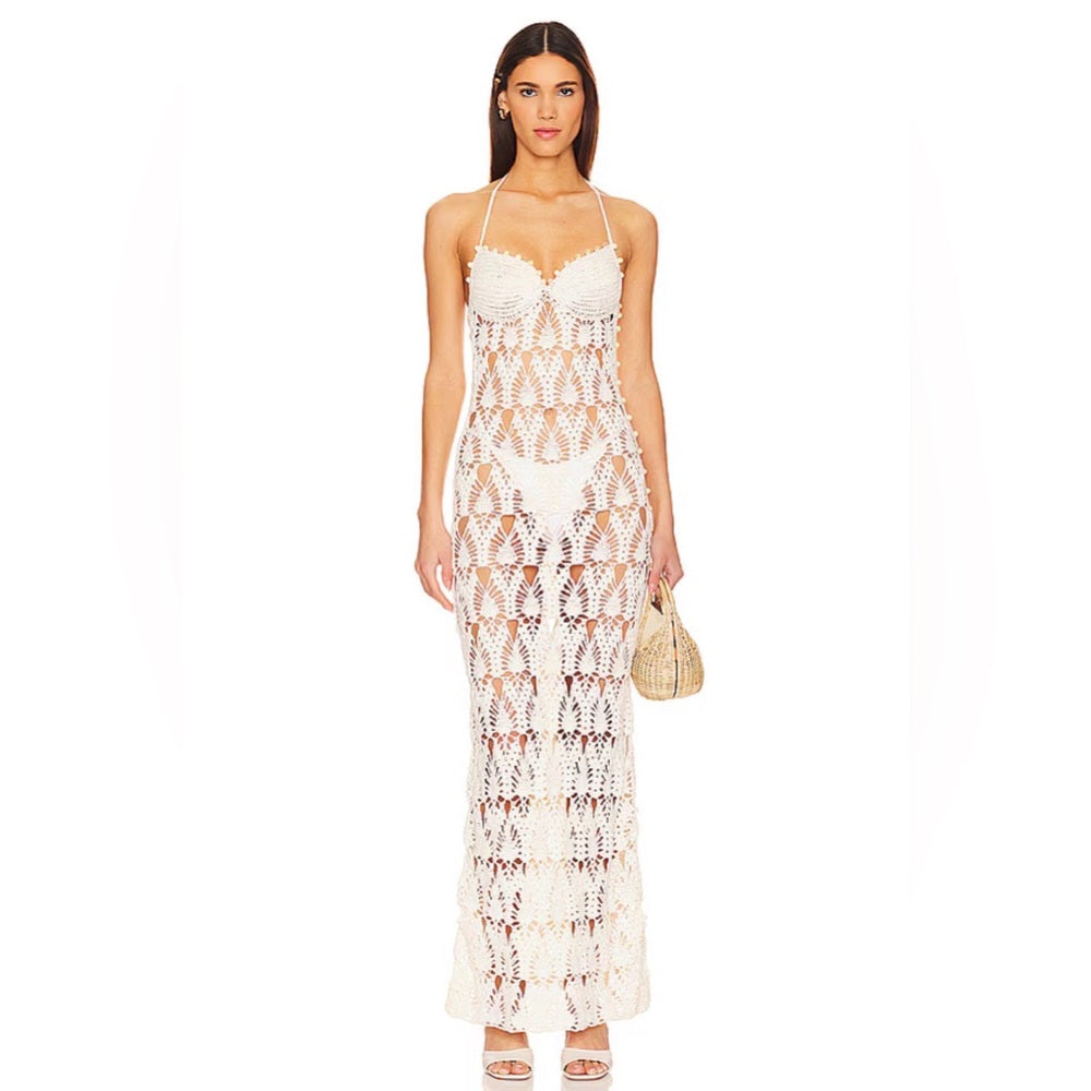 A108. Revolve Marla Crochet Maxi Dress in White - Tularosa