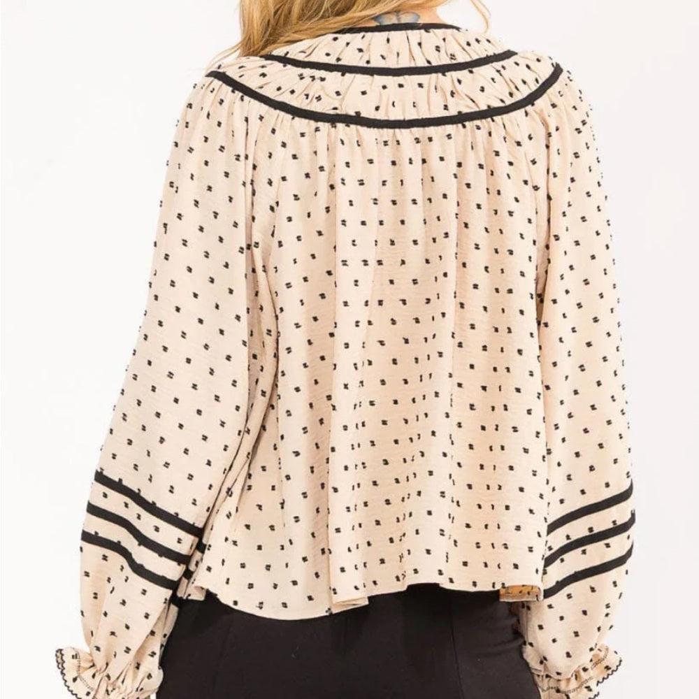 A111. Polka Dot Blouse with Black Accents