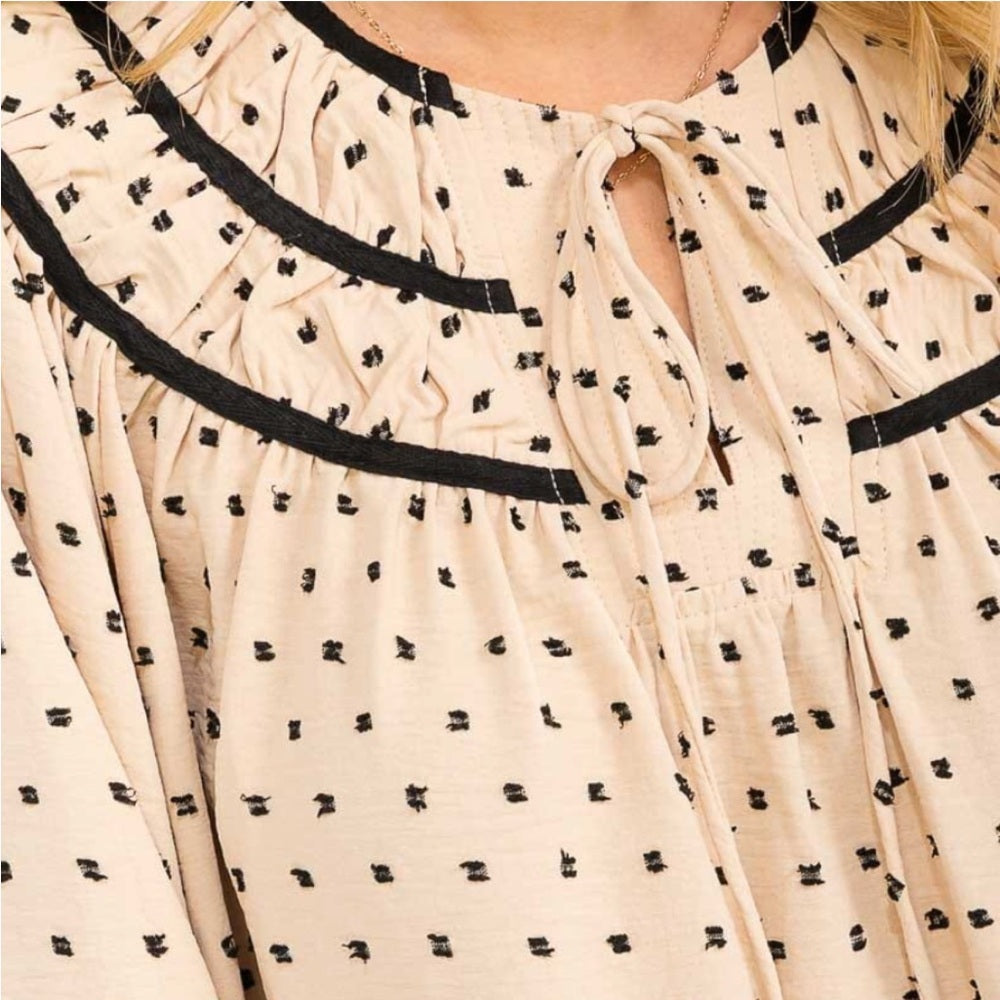 A111. Polka Dot Blouse with Black Accents