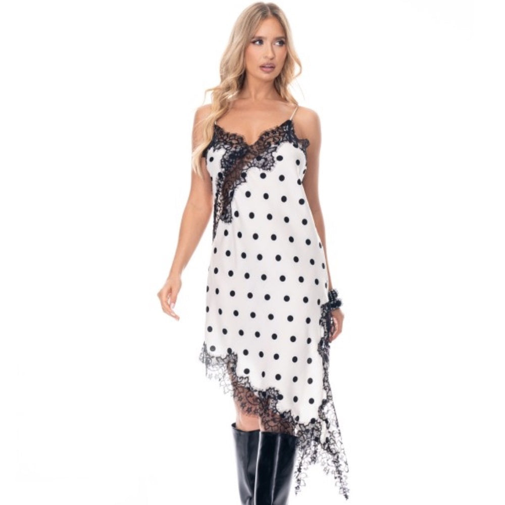 A113. Chic Polka Dot Lace Asymmetrical Dress