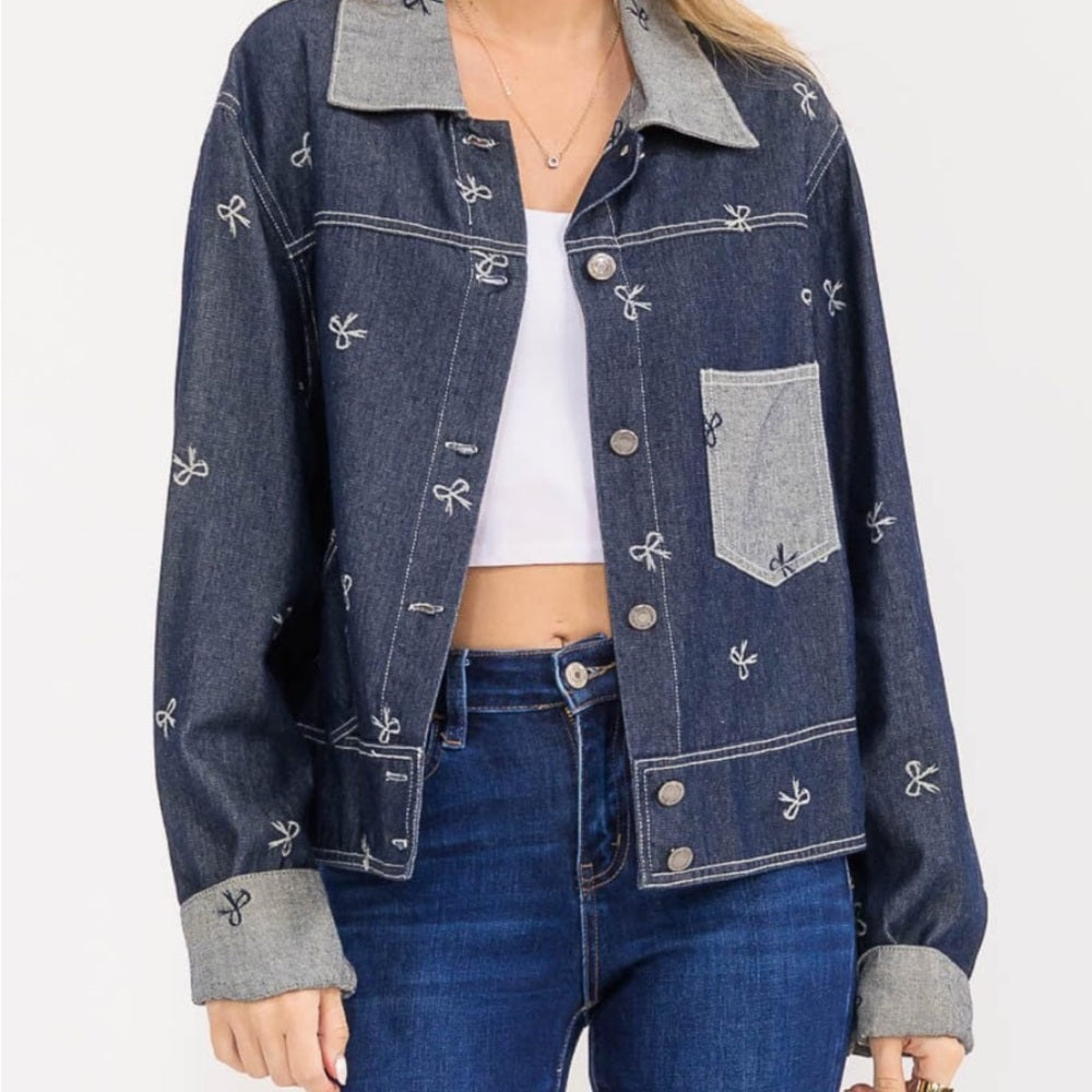 A115. Denim Jacket with Bow Details