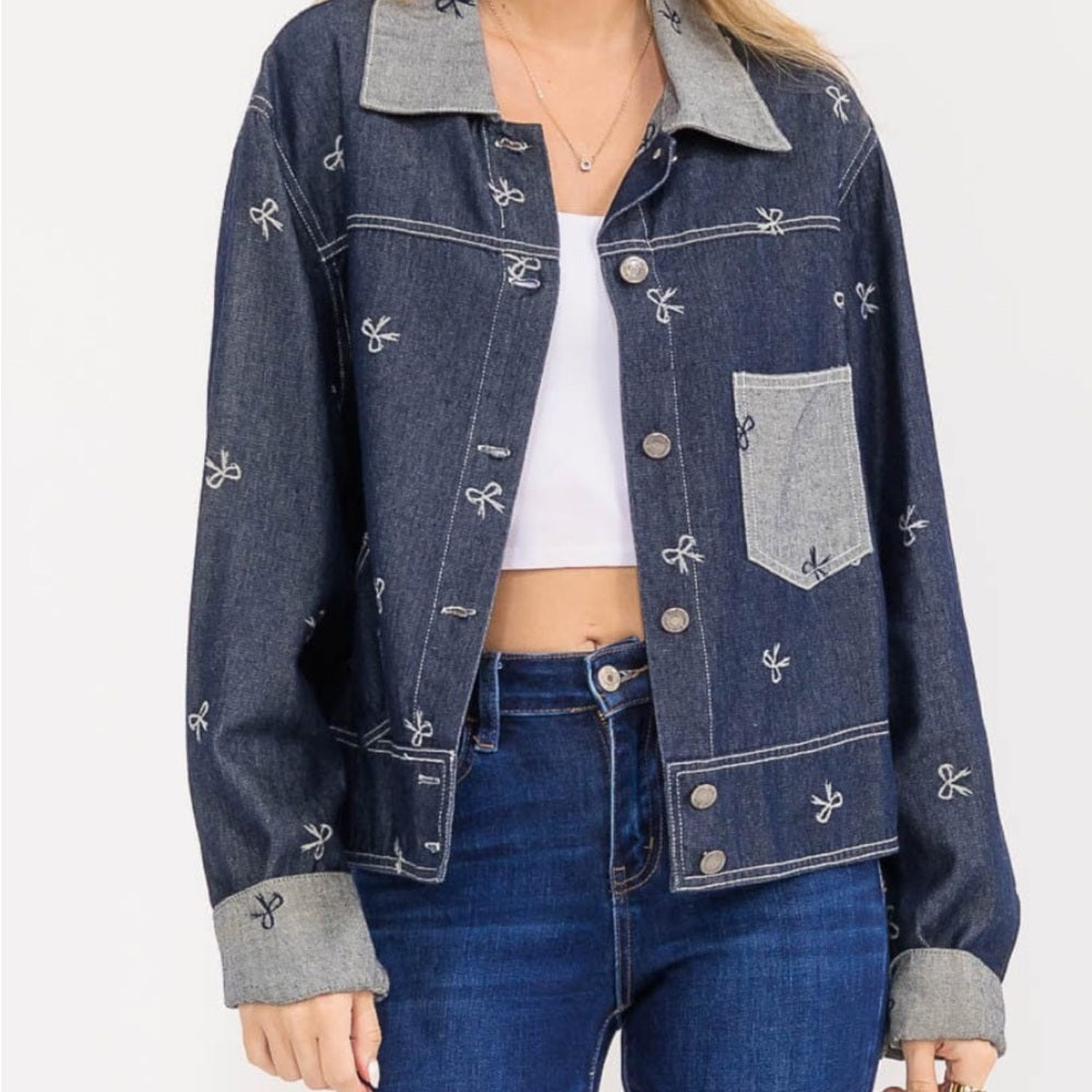 A115. Denim Jacket with Bow Details