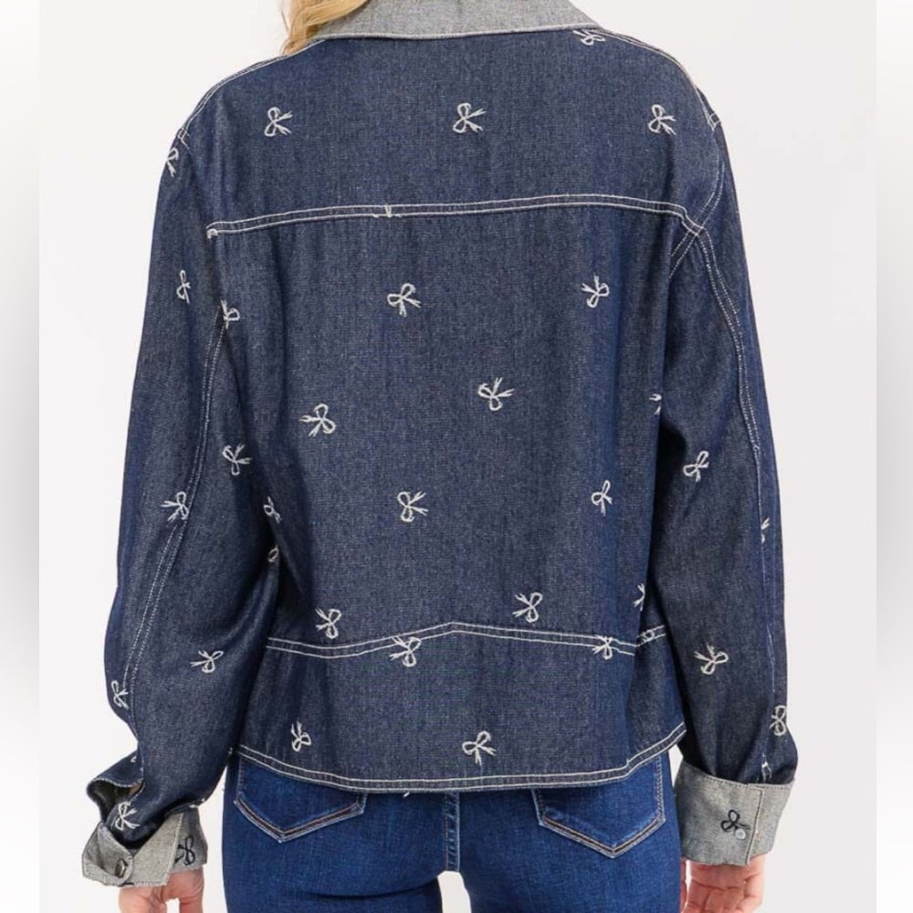 A115. Denim Jacket with Bow Details
