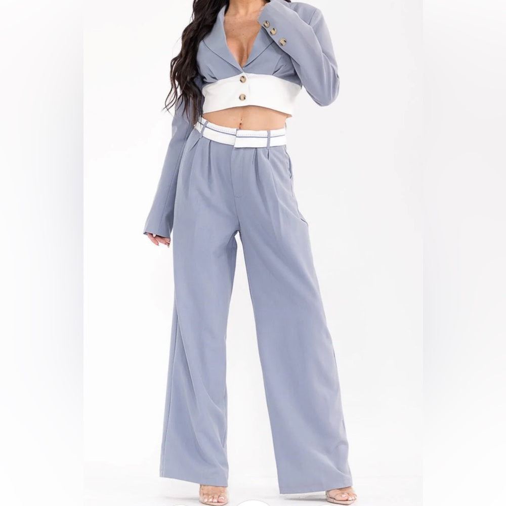 A117. Blue Blazer & Wide-Leg Pants