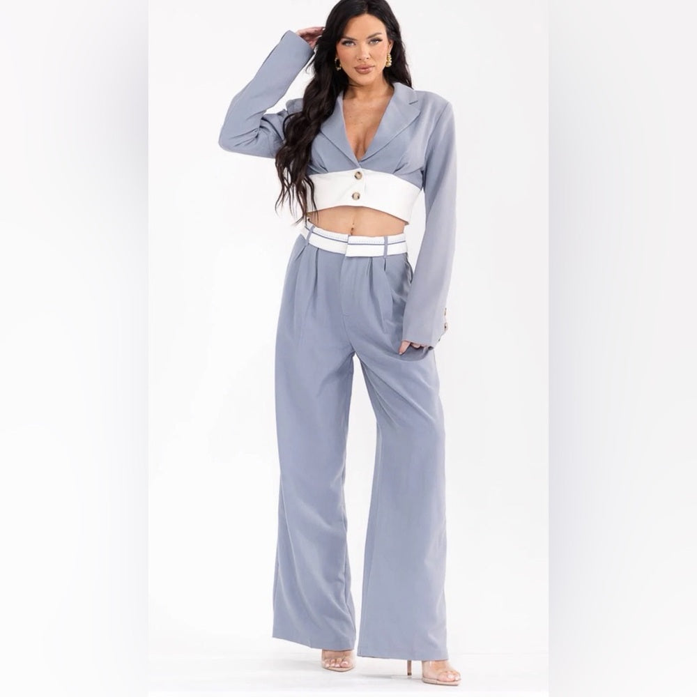 A117. Blue Blazer & Wide-Leg Pants