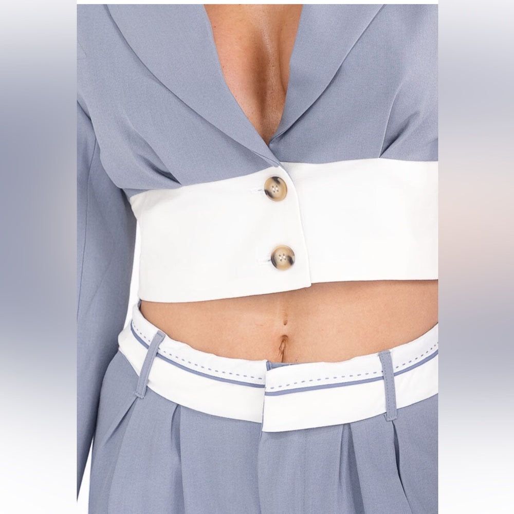 A117. Blue Blazer & Wide-Leg Pants