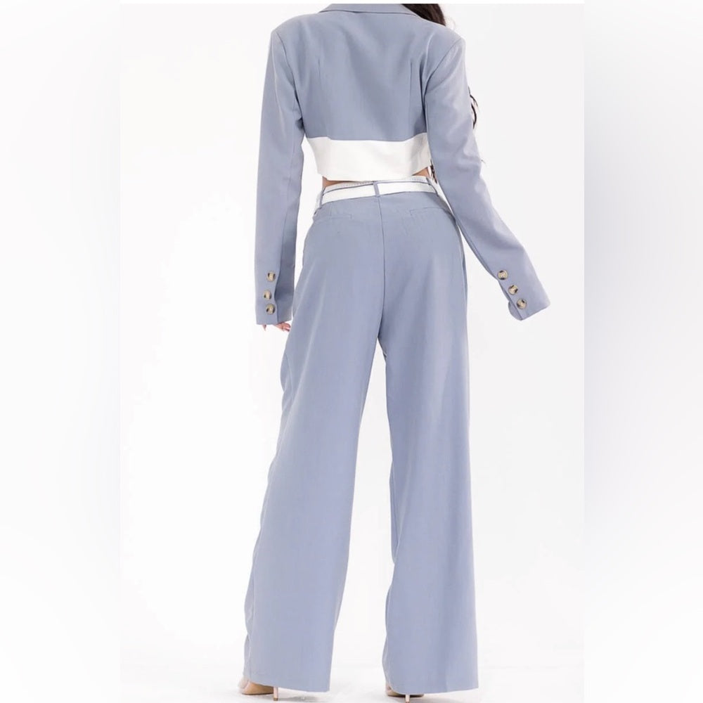 A117. Blue Blazer & Wide-Leg Pants