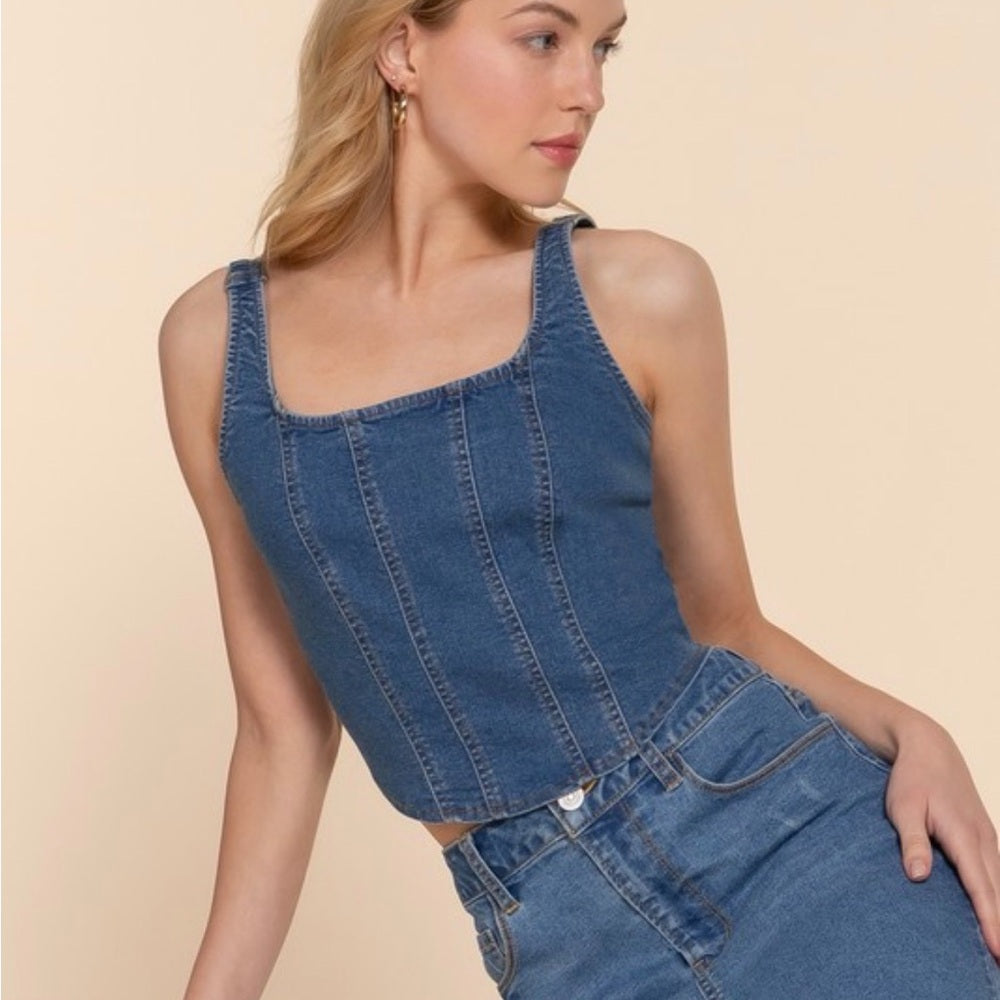 A121. Blue Denim Corset Crop Top