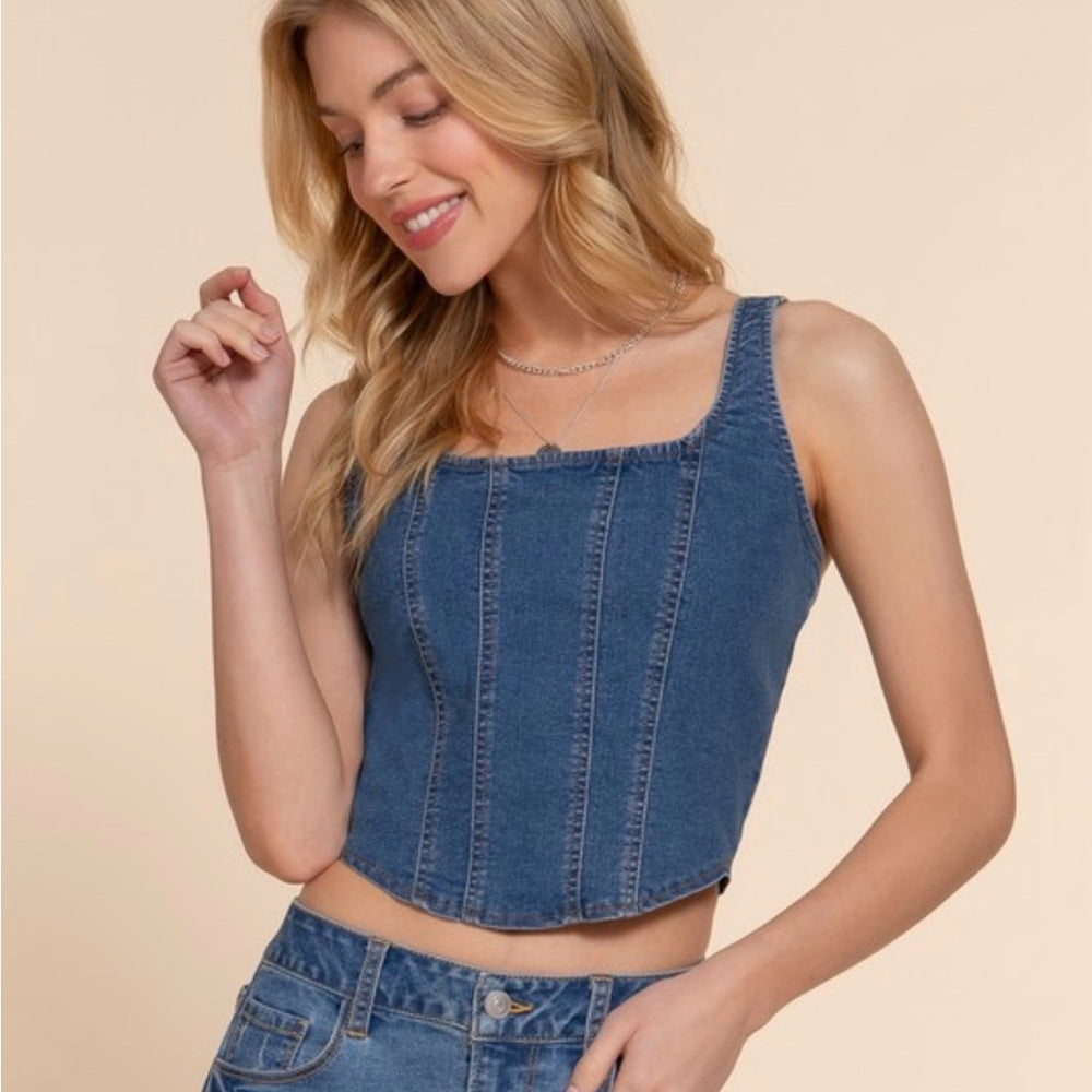 A121. Blue Denim Corset Crop Top