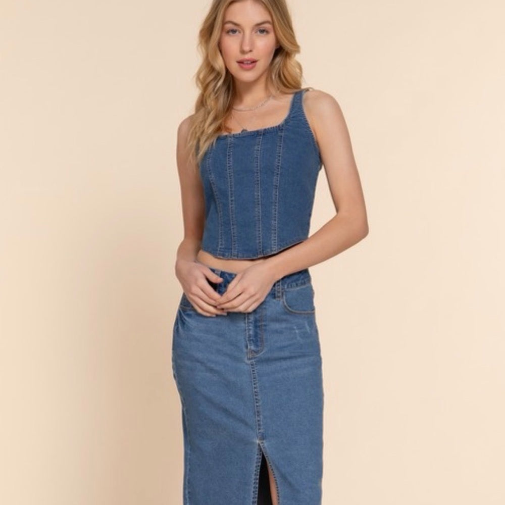 A121. Blue Denim Corset Crop Top