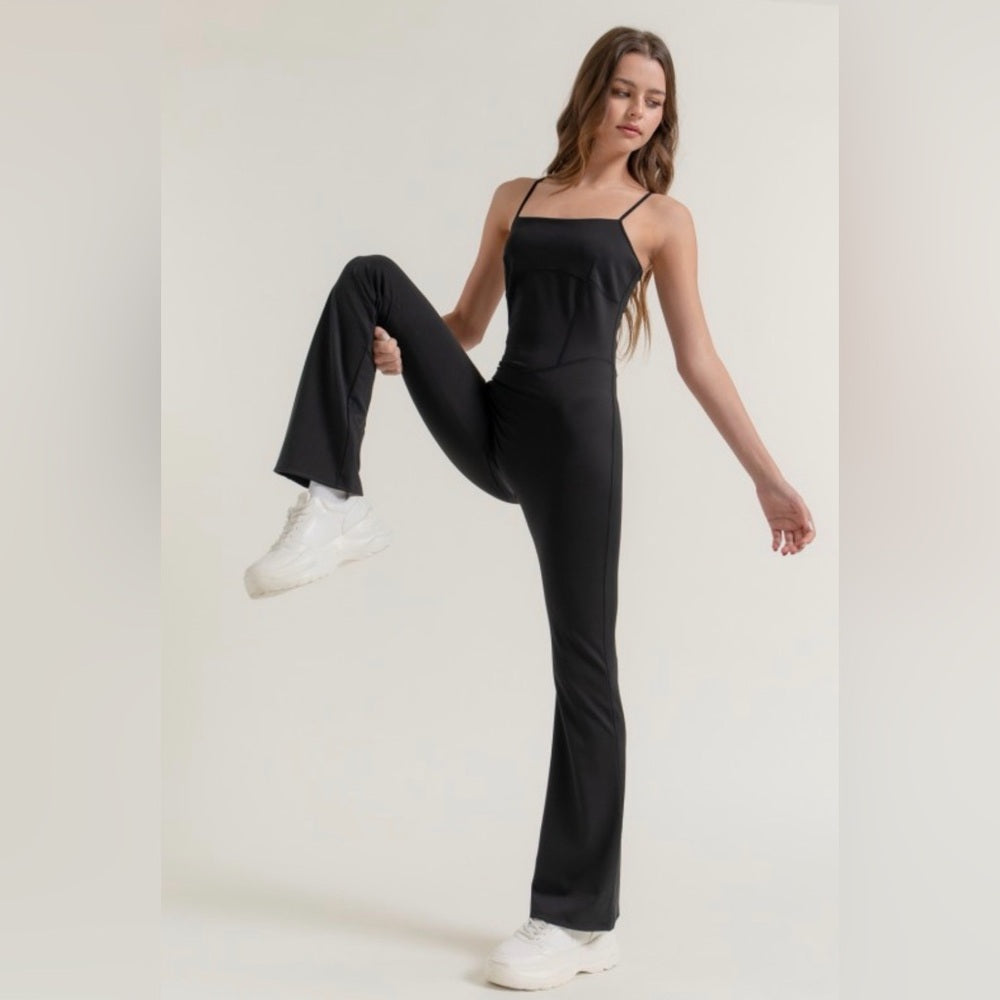 A122. Black Activewear Cami Flare Jumpsuit