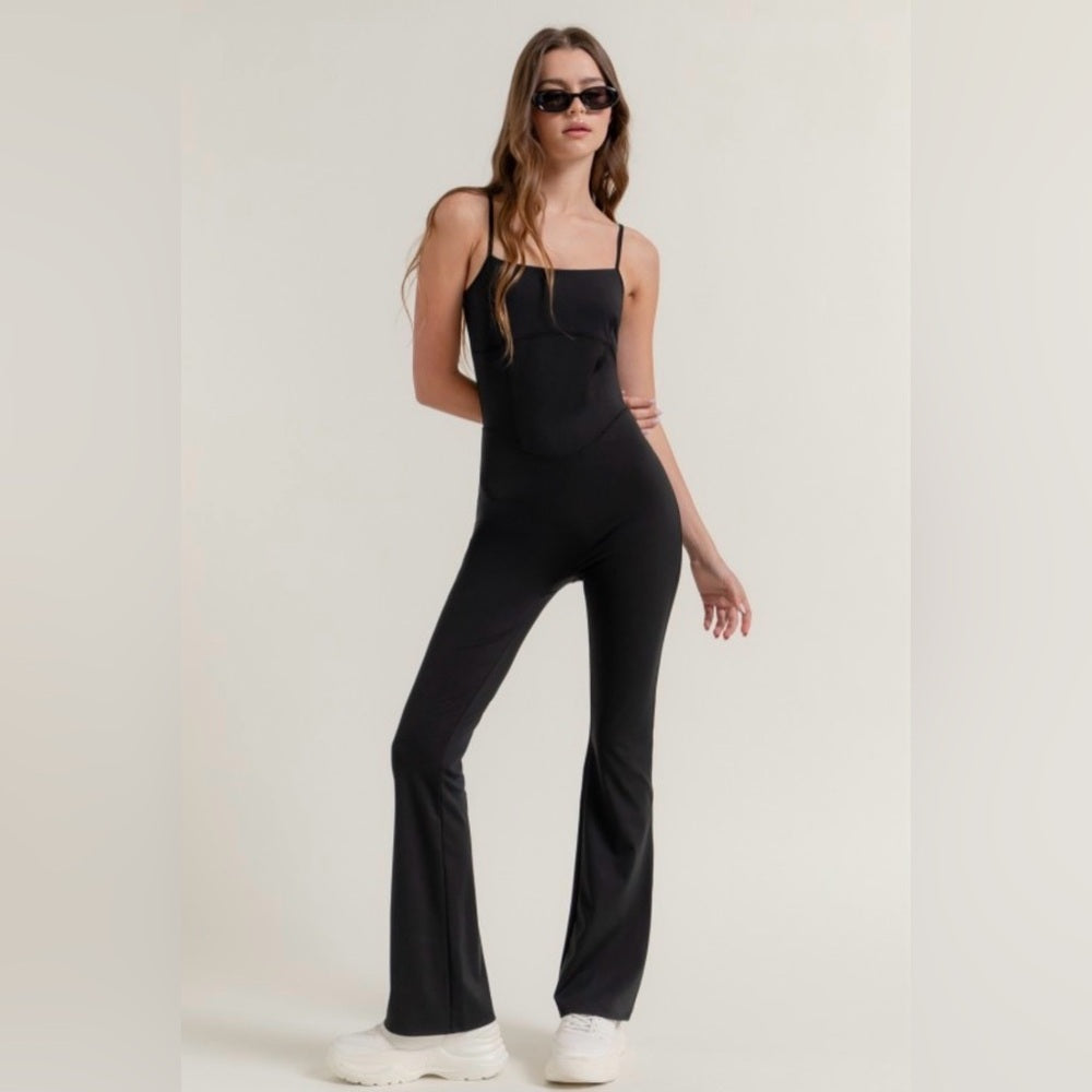 A122. Black Activewear Cami Flare Jumpsuit