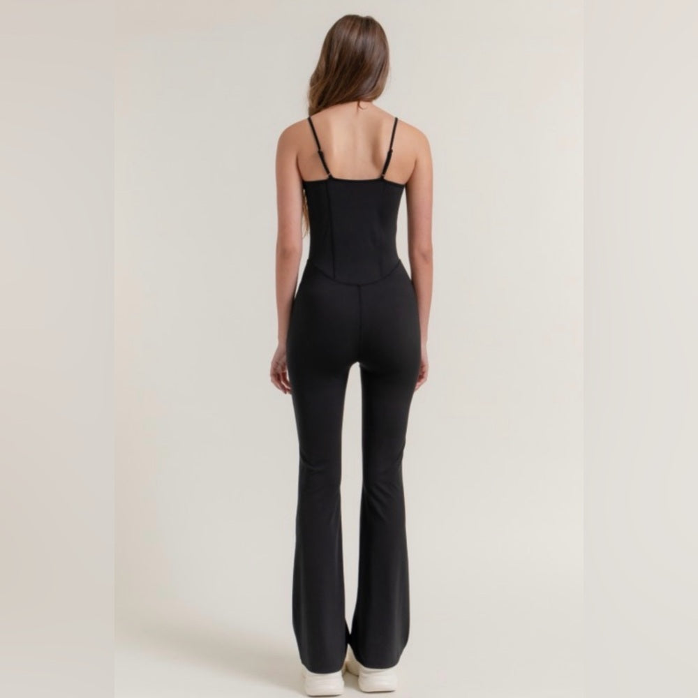 A122. Black Activewear Cami Flare Jumpsuit