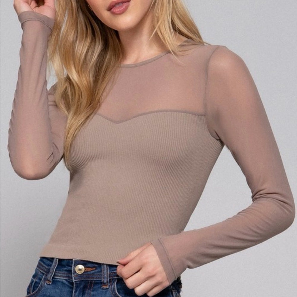 A124. Mushroom Mesh Long Sleeve Top