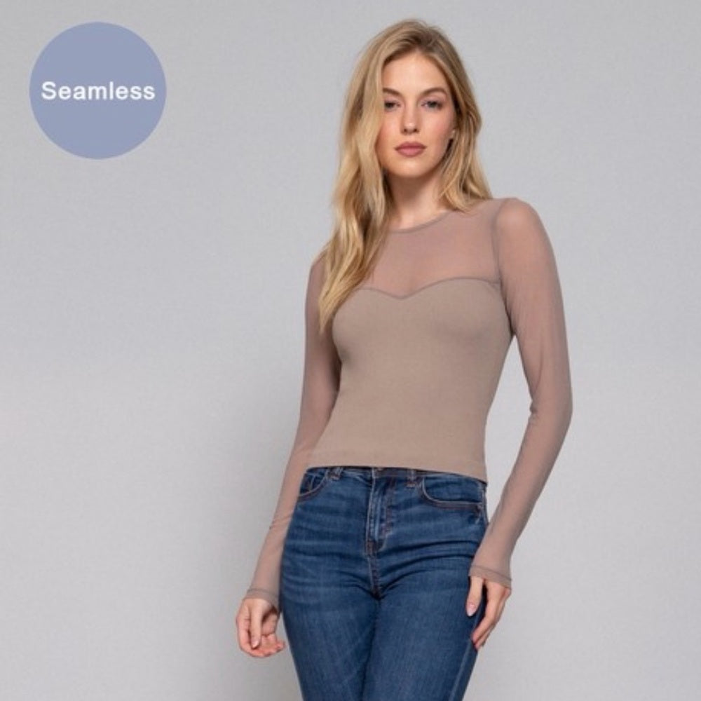 A124. Mushroom Mesh Long Sleeve Top