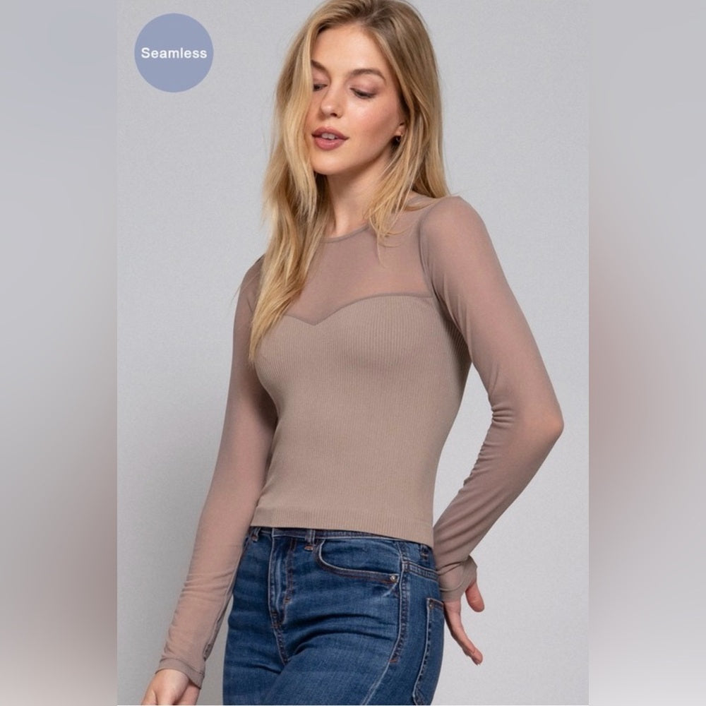 A124. Mushroom Mesh Long Sleeve Top