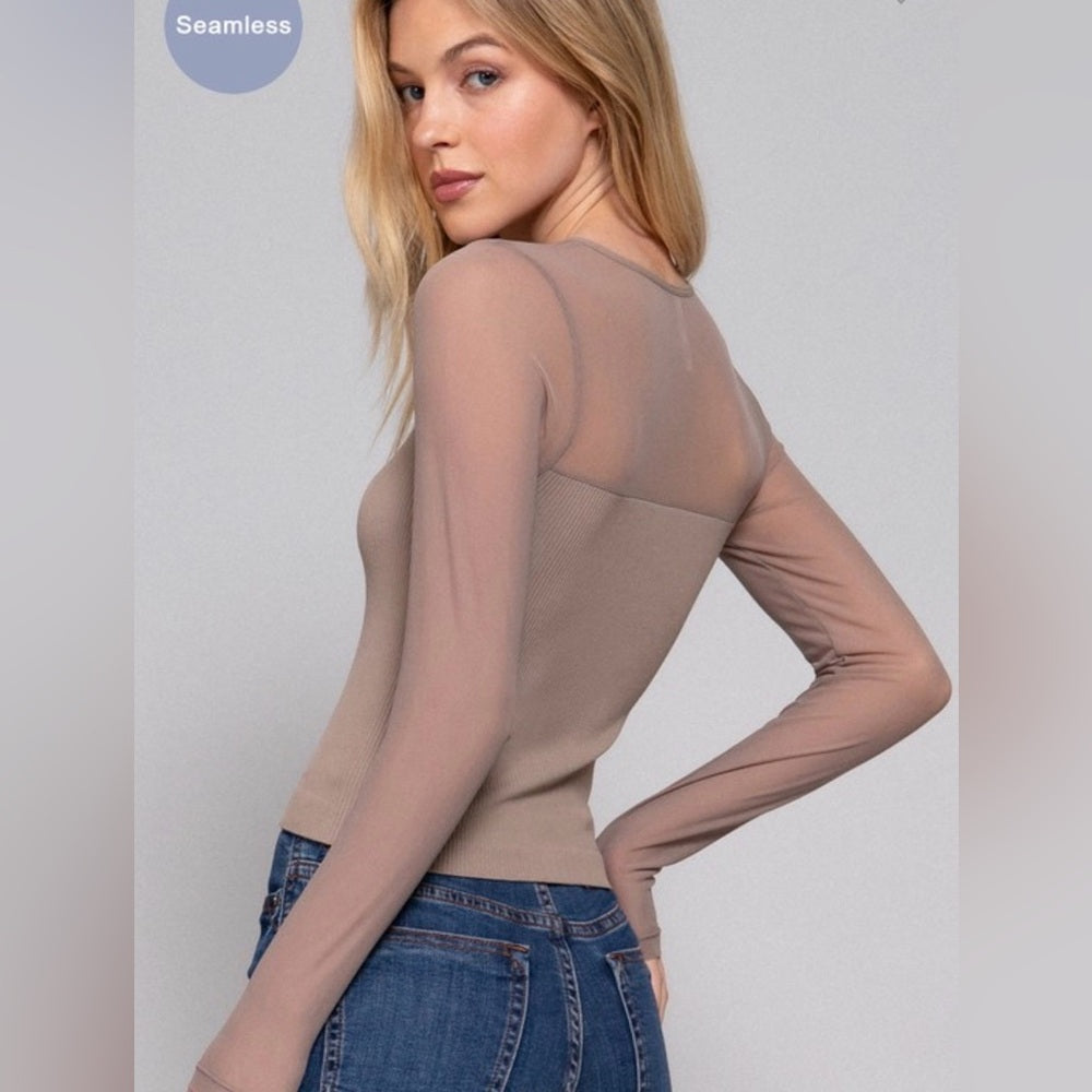 A124. Mushroom Mesh Long Sleeve Top