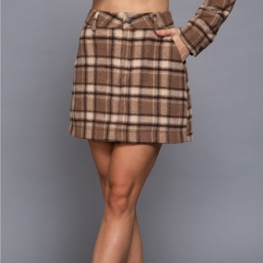 A125. Plaid Brown and Tan Skirt Suit Set
