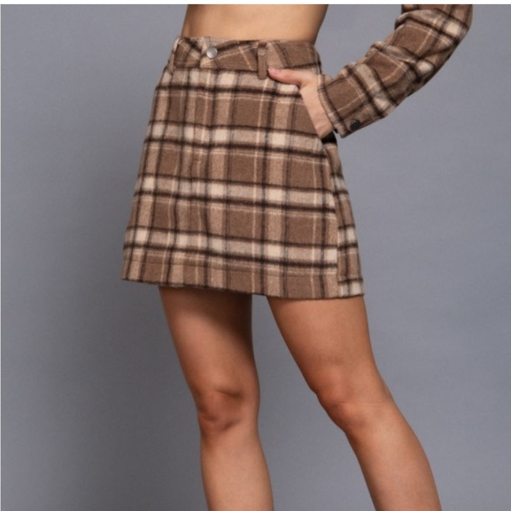 A125. Plaid Brown and Tan Skirt Suit Set