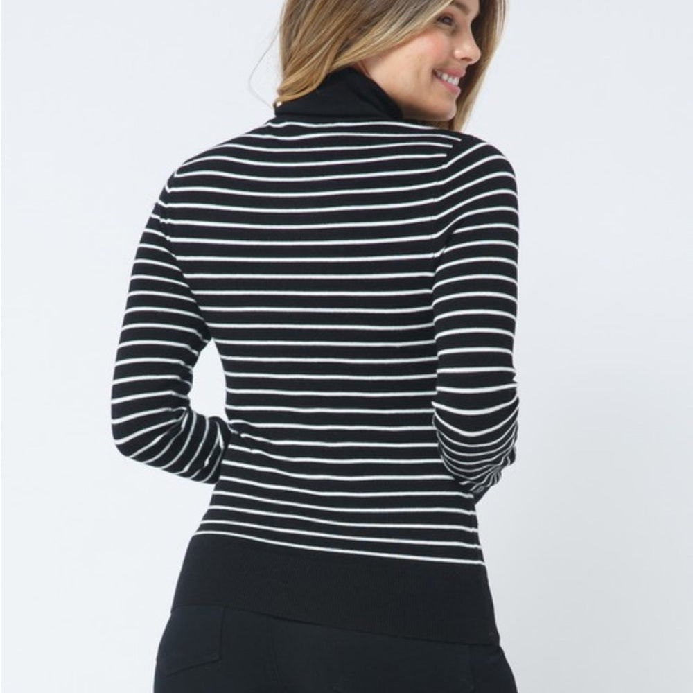 A133. Striped Black and White Turtleneck Sweater