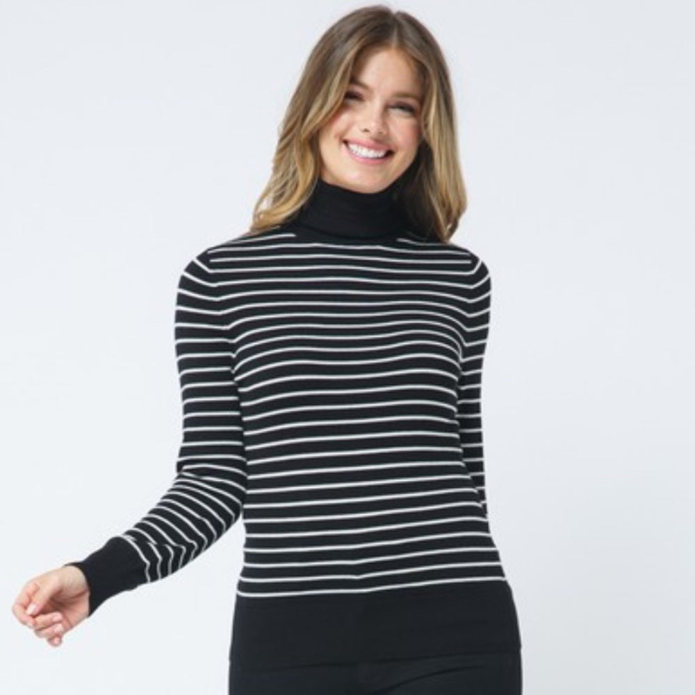 A133. Striped Black and White Turtleneck Sweater